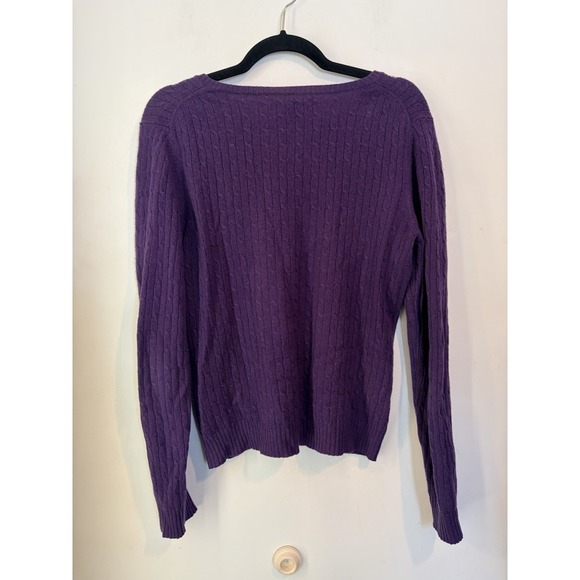 Marina Luna Sweater Cable Knit Cashmere Preppy Normcore V-Neck Purple Women Sz L - Picture 7 of 7